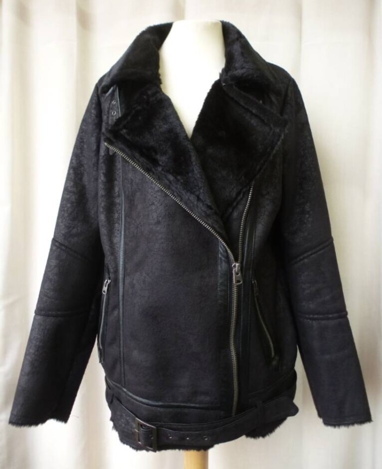 Next Faux Shearling Aviator Jacket Black Size: 12