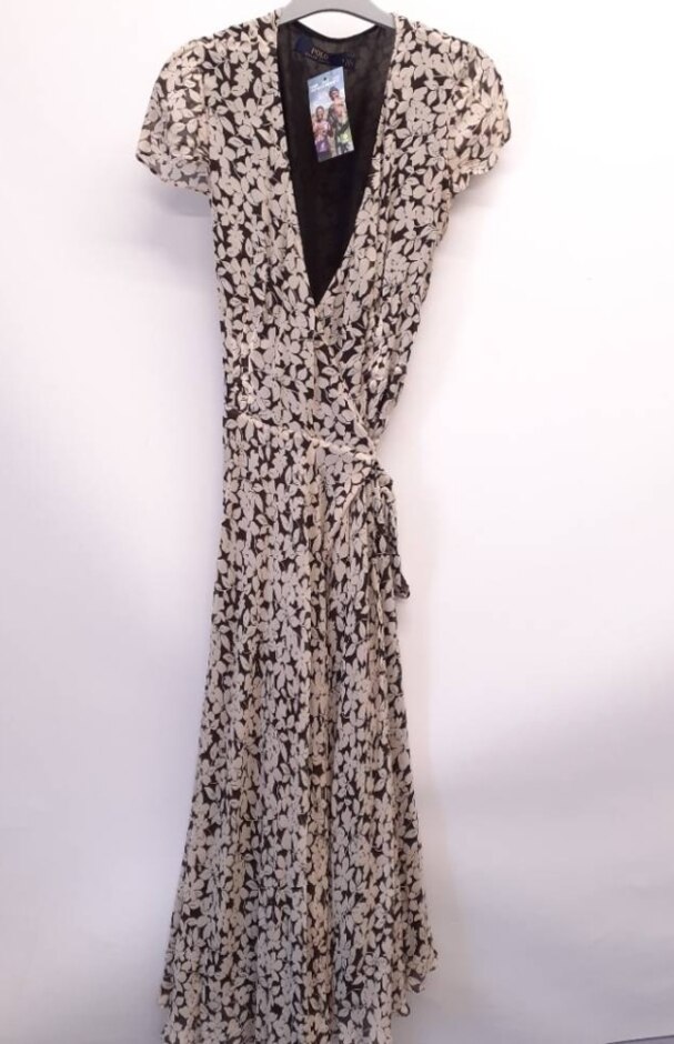 Polo Ralph Lauren Short Sleeve Deep V-neck Dress In Black/cream Size: S