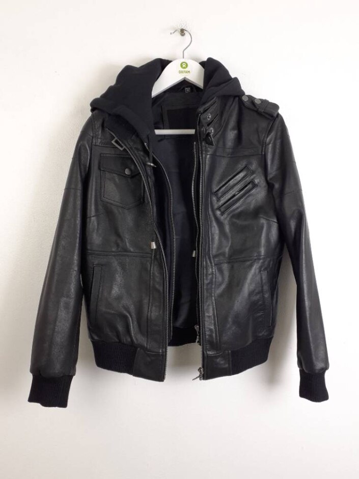 Real Leather Women's Edinburgh Hooded Jacket Black Size: M