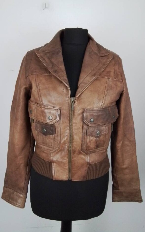 Topshop Real Leather Jacket Brown Size: 10
