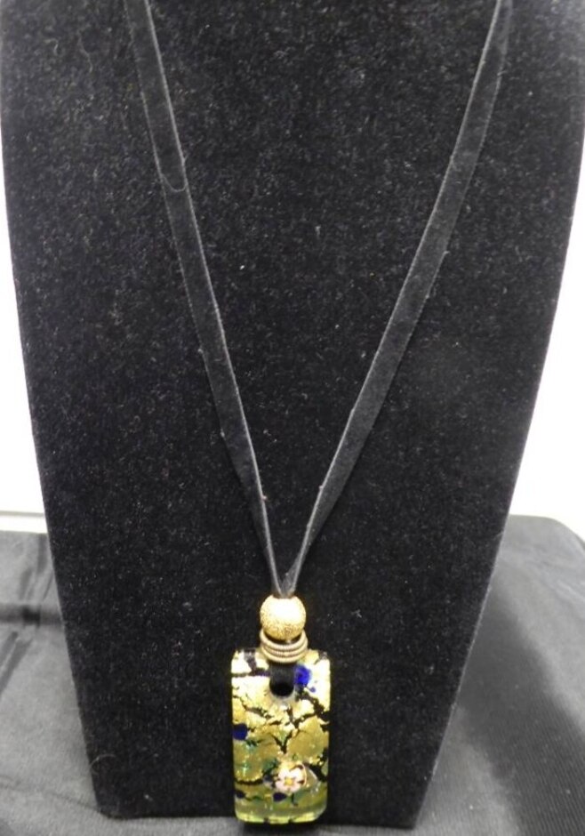 Pretty Art Glass Pendant On A Black Faux Suede Cord