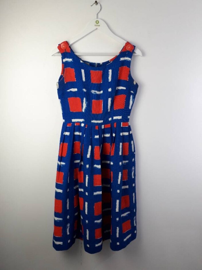 Betty Barclay Waffle Texture Flare Tea Dress Blue & Red Size: S