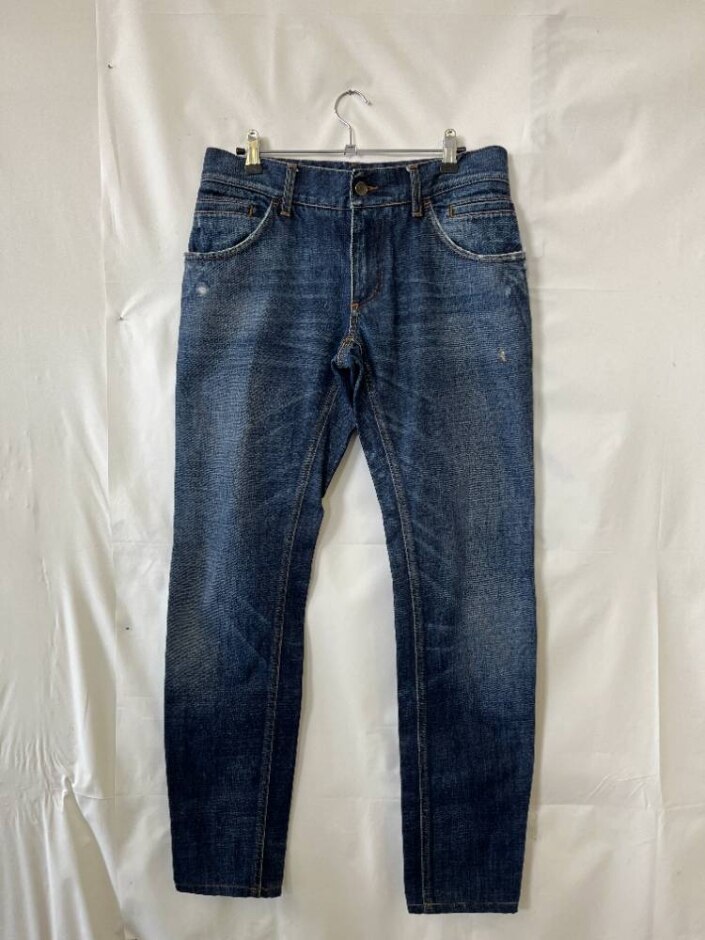 Dolce & Gabbana Slim Jeans With Light Rips Navy Blue Size: 14
