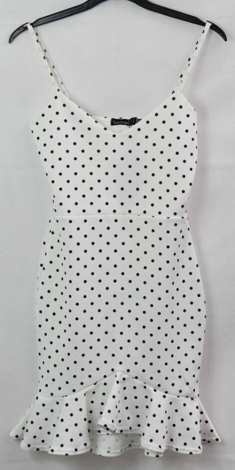 Boohoo Spotty Strapped Dress White Size: 6