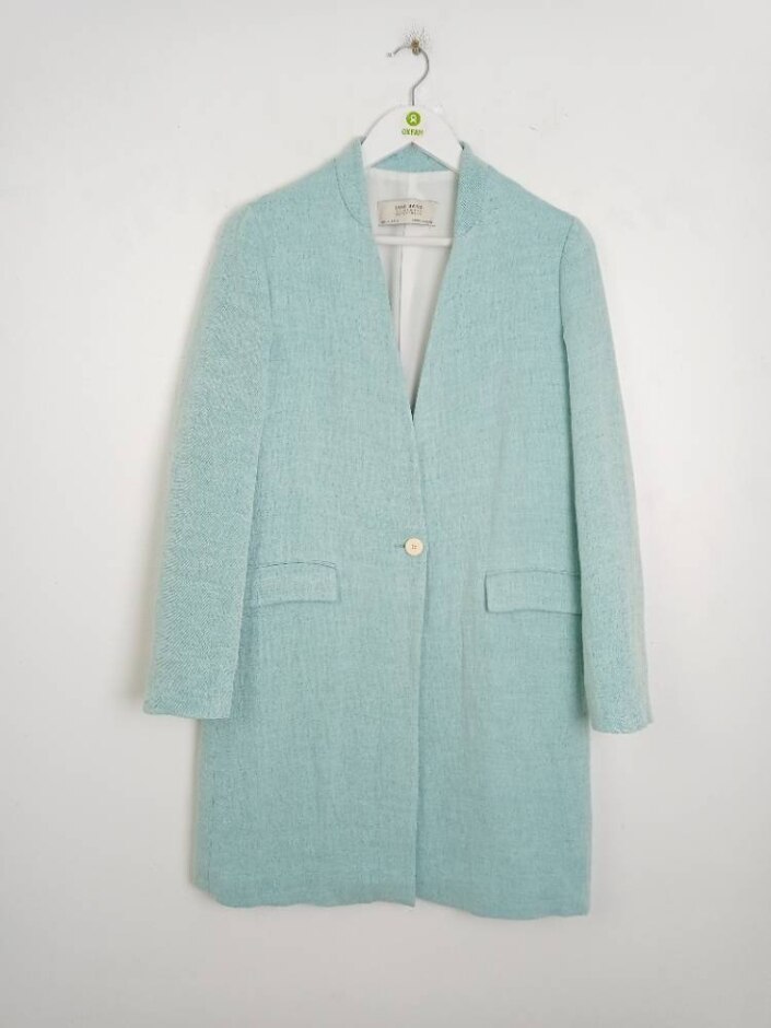 Zara Basic Single Button Coat Light Blue Size: S