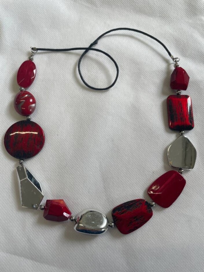 Red & Silver Bead Long Necklace