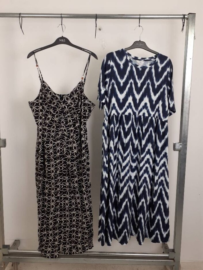 M&s Women's Printed Midi Dress 2xbundle New Black/blue Size: 20