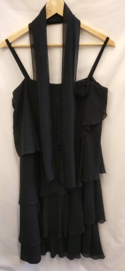 Tiered Party Dress With Scarf Black Size: S