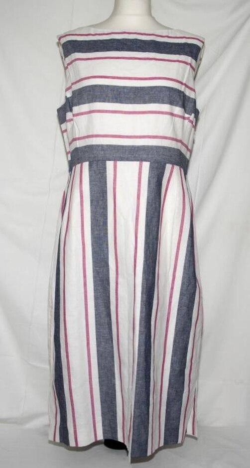 Hobbs Linen Blend Occasion Dress White Striped Size: 14