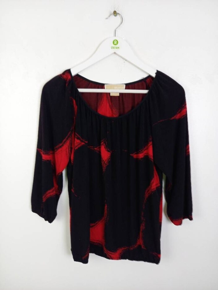 Michael Kors Loose Fit Long Sleeve Top Black & Red Size: S