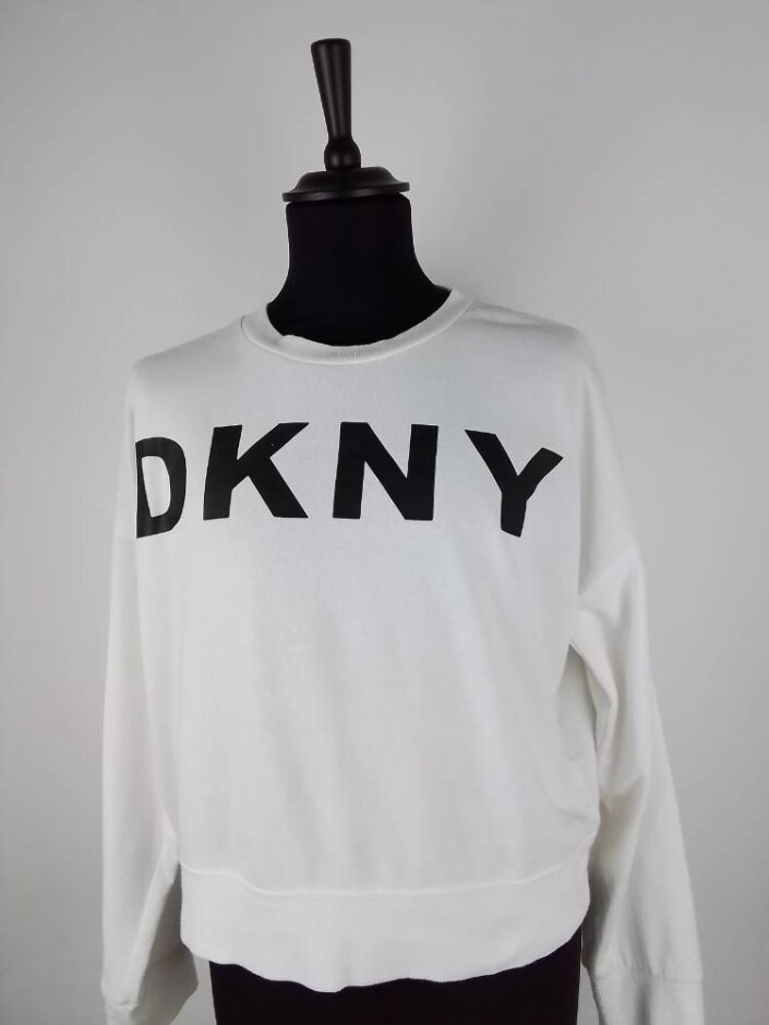 Dkny Women's Performance Raw  Raw Edge Glitter Script Logo  White Size: L