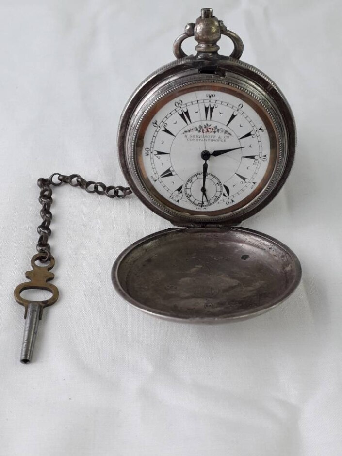 Vintage Antique K. Serkisoft & Co Constantinopole Pure Silver 800 Pocket Watch 105.59g