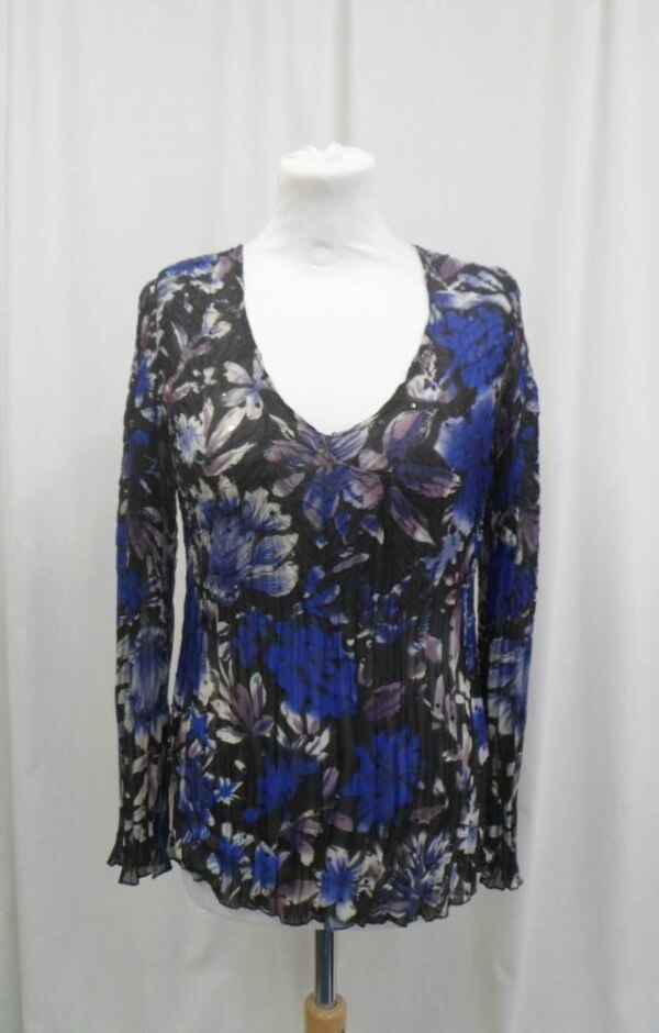 East Sequinned Festive Top Blue Floral Size: 10