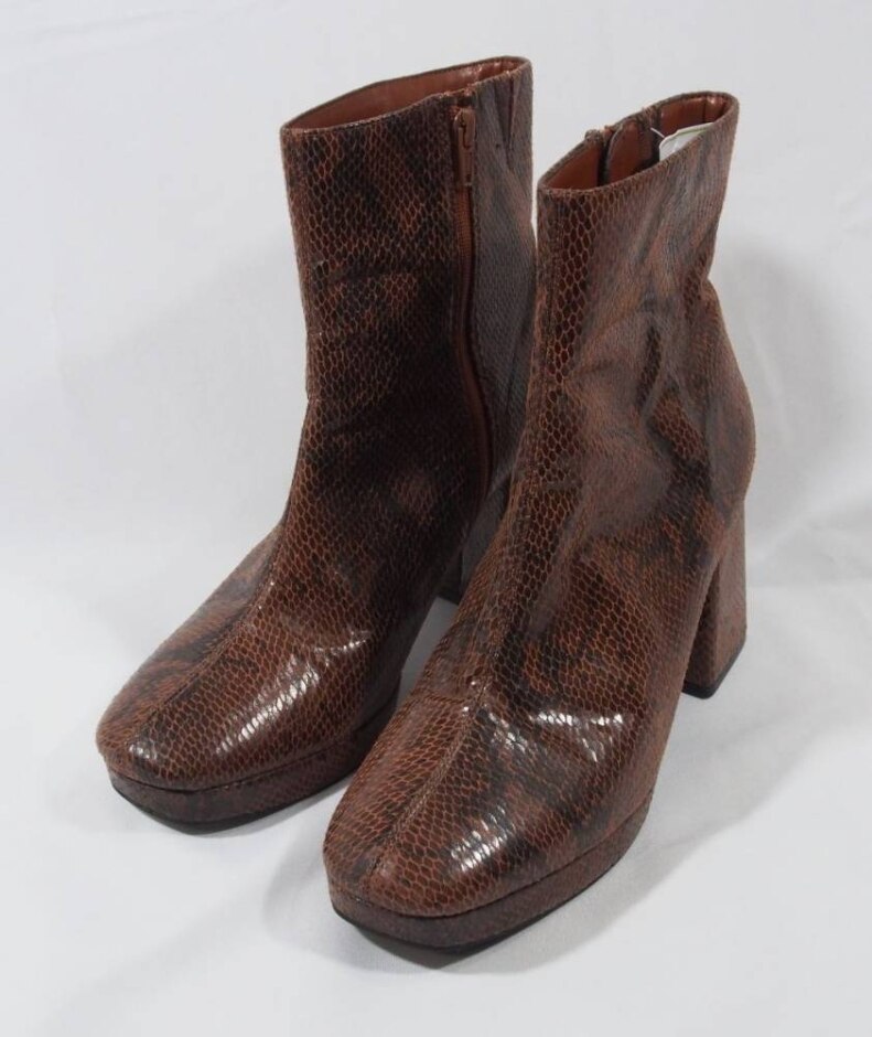 M&s Faux Snakeskin Platform Boots - Size 7