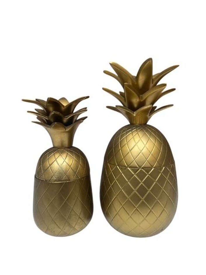 A Pair Of Vintage Metallic Pineapple Containers