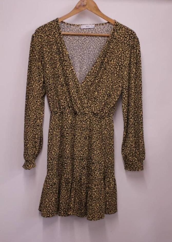Mng Leopard Print Wrap Mini Dress Beige & Black Size: S
