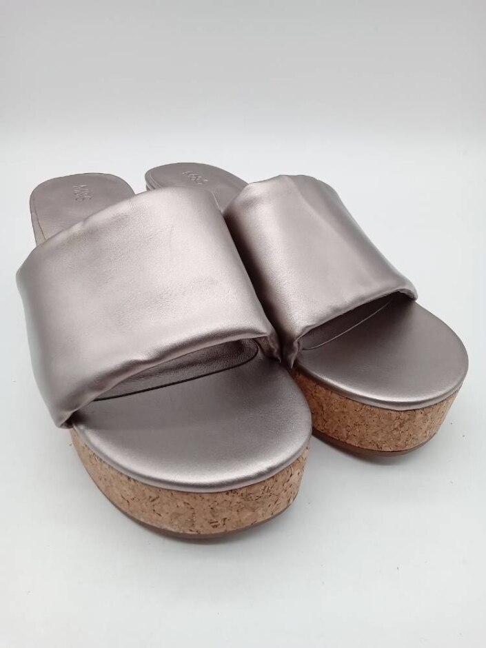 M&s Wedged Open Toe Mules Size 7 Silver
