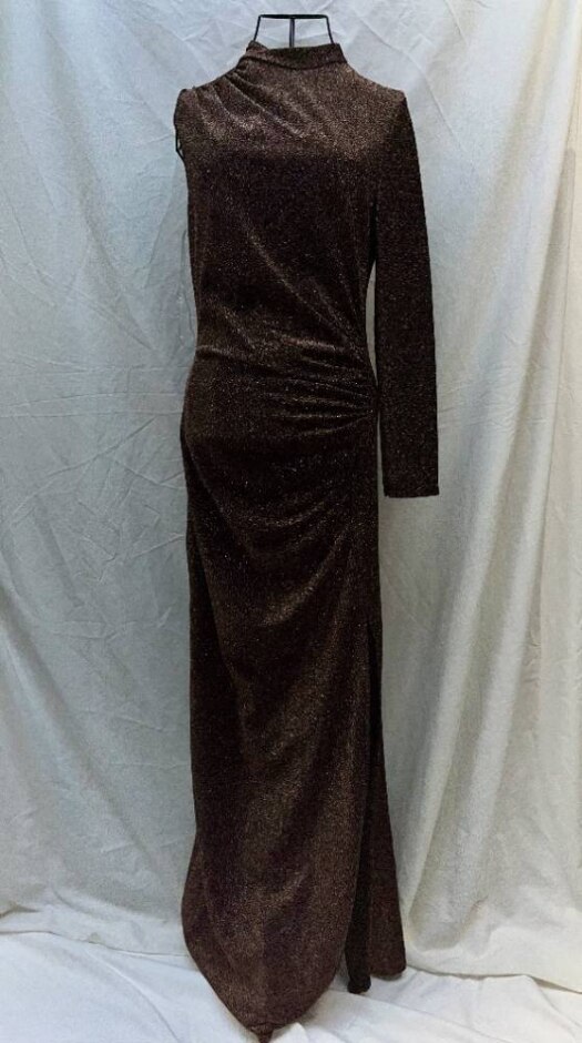 Goddiva Maxi Backless One Sleeve Dress Rose Gold Size: S