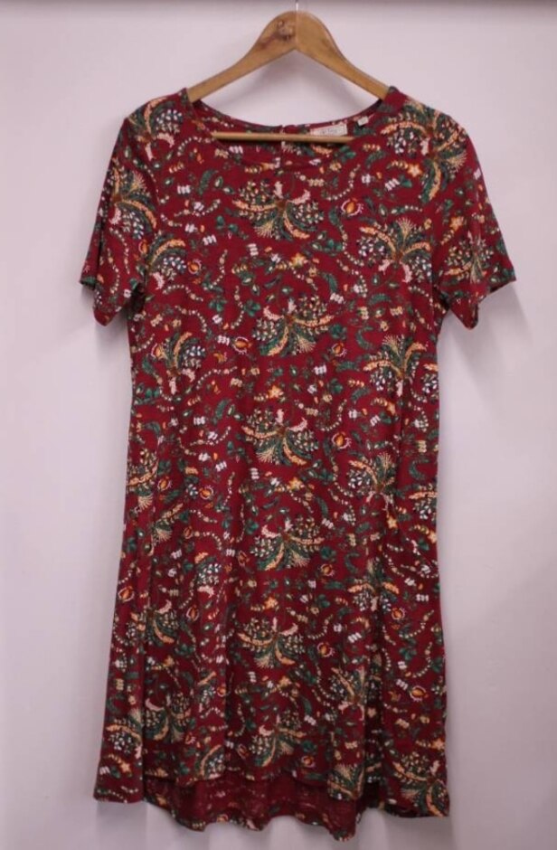 Fat Face Midi Cotton Dress Burgundy Size: 10