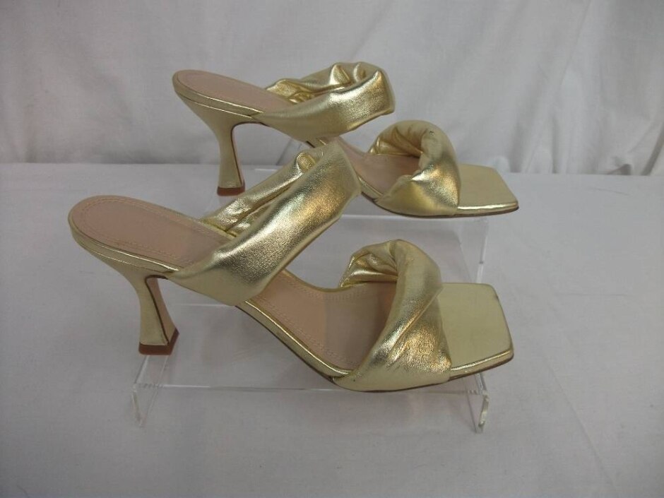 Russell & Bromley Leather Slip-on Square Toe Sandals Gold Size 41