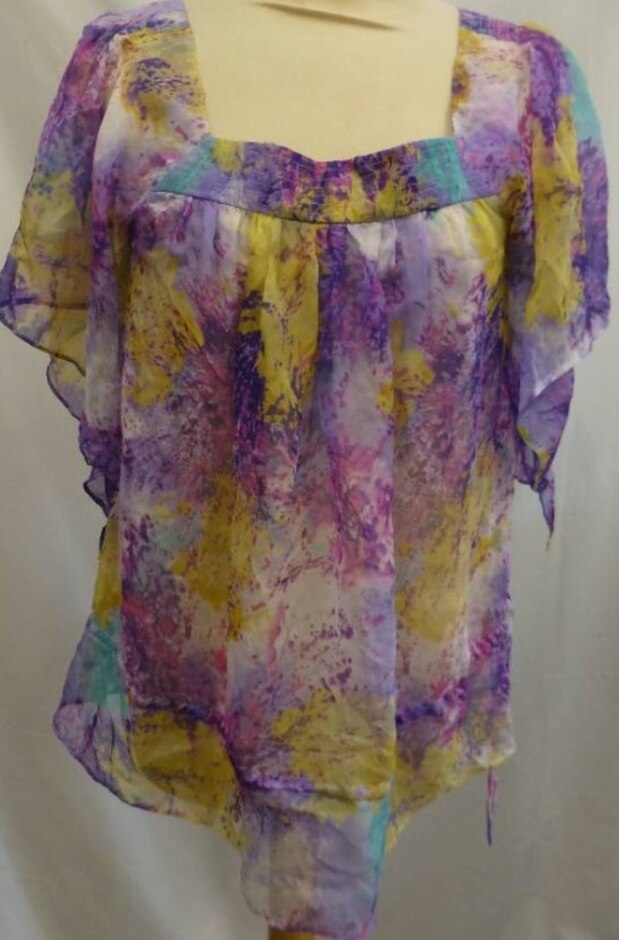 Almost Famous Painted Silk Blouse Multi Size: 10