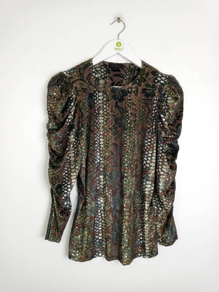 Ted Baker Abstract Long Sleeve Top Green Mix Size: 4