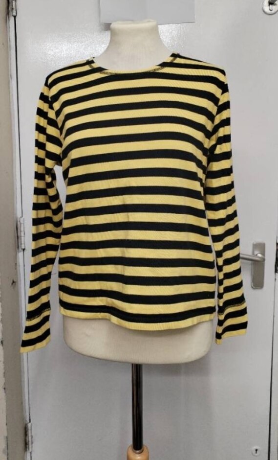 Ganni Striped T-shirt Yellow & Black Size: M