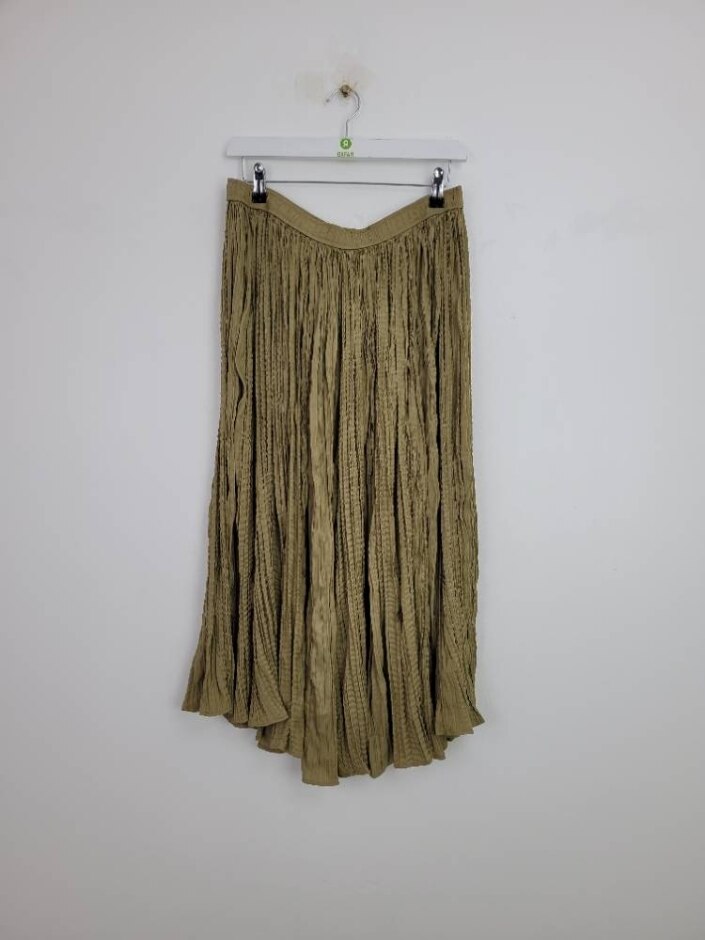 M&s Marks & Spencer Textured Pleated Midi Skirt Onyx Size: 14