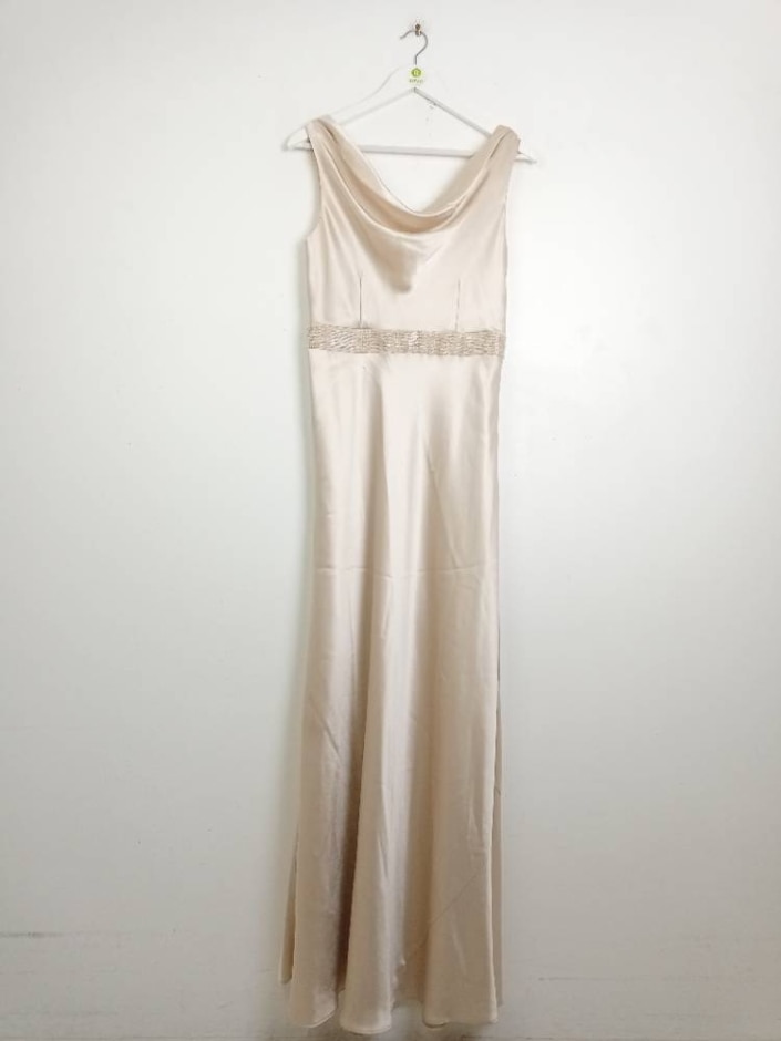 John Lewis Long Cowl Neck Beaded Dress Cream Size: 12