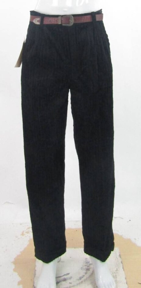 Bnwt Vintage Club Montana Cotton Cord Trousers With Belt Raven Black Size: 29