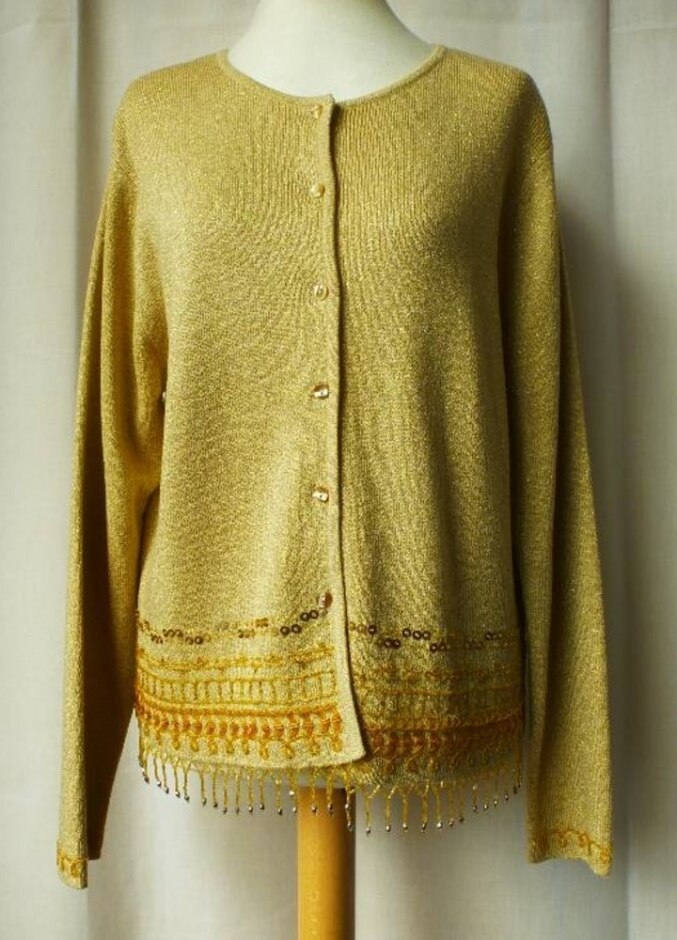 Berkertex 90s Bead Embellished Cardigan Gold Size: 14