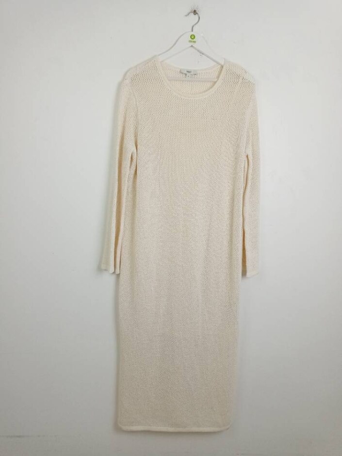 M&s New Women's Knitted Midi Dress 2 Part Set Ivory Size: Xl