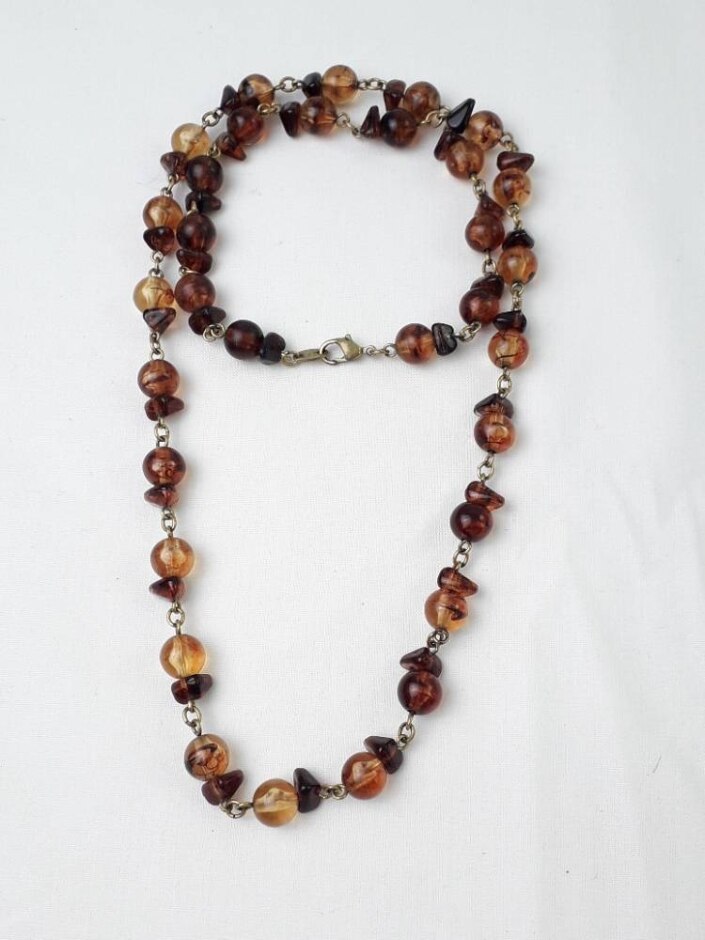 Vintage Avon Os Costume Jewellery Bead Amber Imitation Necklace 73.5cm Gold Tone