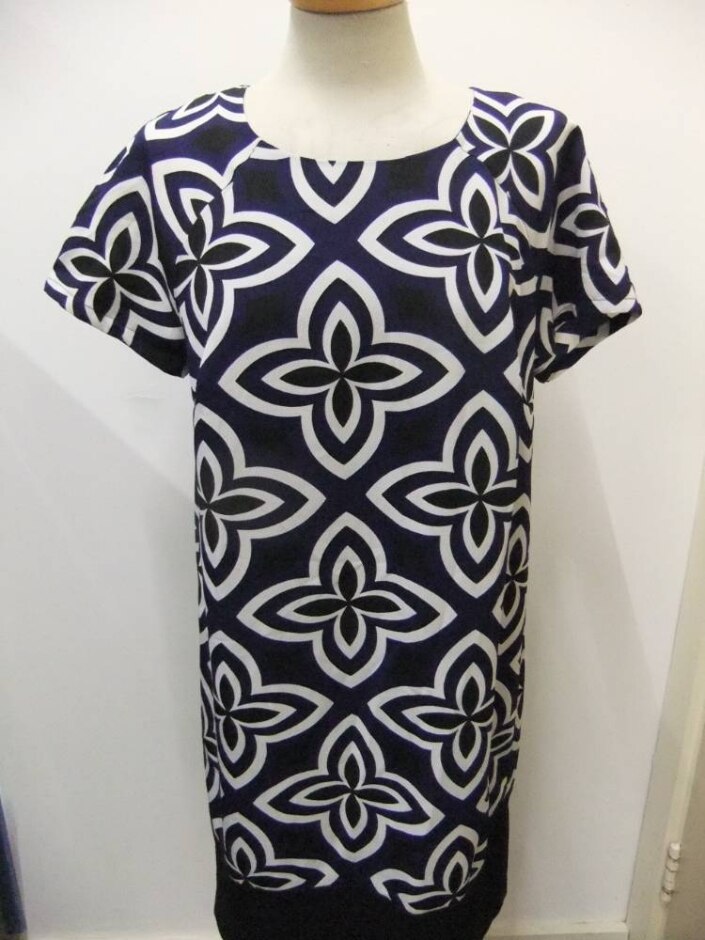 M&s Collection Patterned Short Sleeved Dress  Blue And Black  Size: 12
