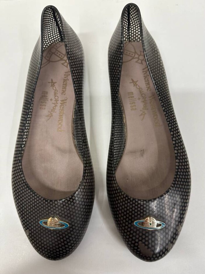 Vivienne Westwood Anglomania X Melissa Jelly Flats Size 6.5 With Orb Logo Gold Tone And Turquoise