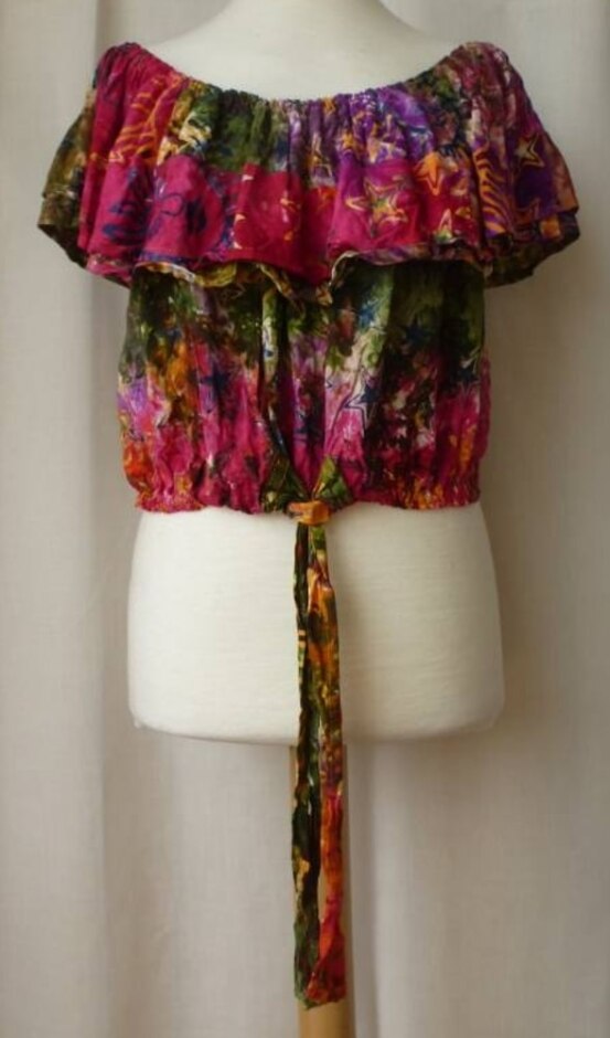 Siesta Tie Dye Ruffled Bardot Top Multi Size: One Size