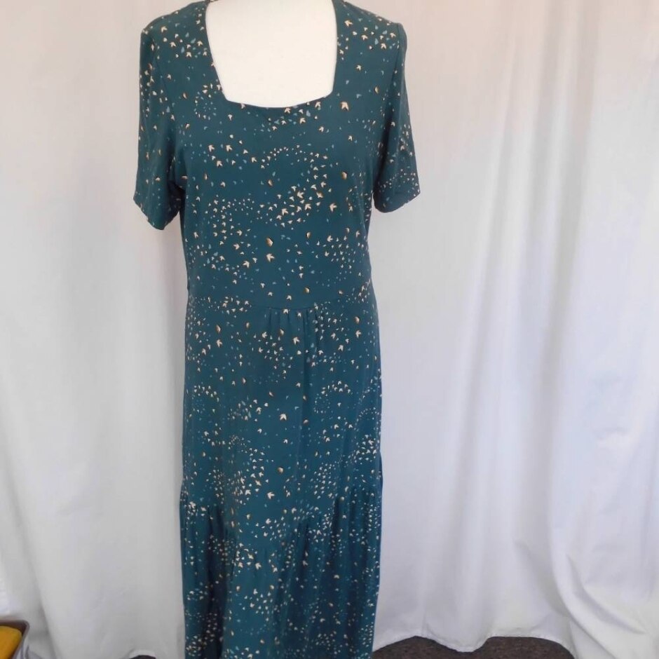 Seasalt Cornwall Farley  Short Sleeve Maxi Dress Vgc! Teal/cream Size: 14
