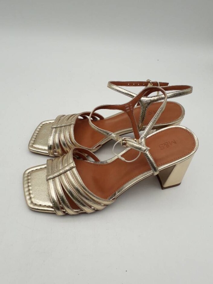M&s Size 5 Gold Block Heel Sandals New