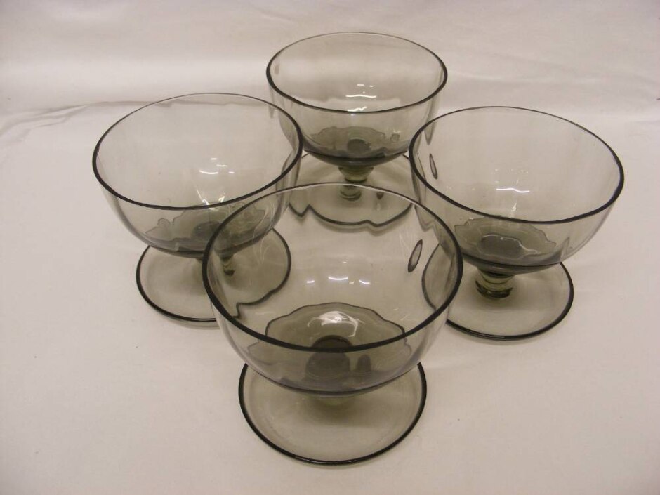Four Smoked Glass Dessert Bowls / Dishes