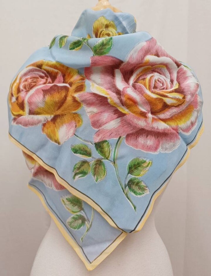 Vintage Silk Scarf Square Pink Roses