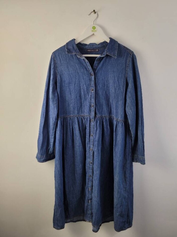 M&s Women's Denim Shirt Midi Dress Blue Size: 18