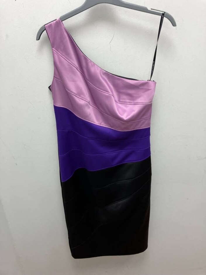 Star By Julien Macdonald Silky Block One Shoulder Dress Purple Black Size: 10