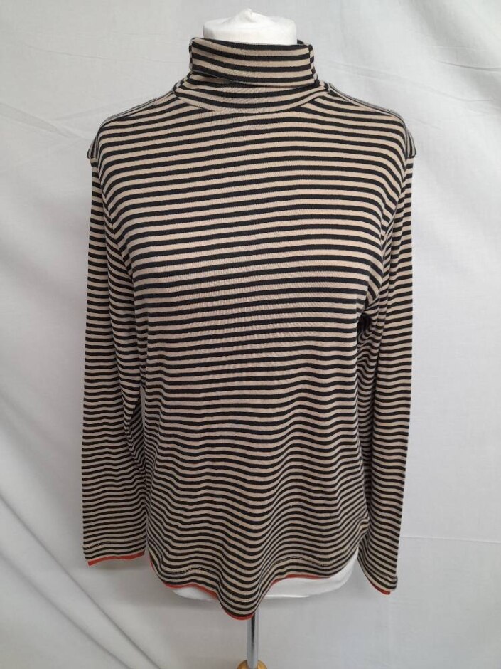 Next Roll Neck Stripe Top Black & Sand Size: 16