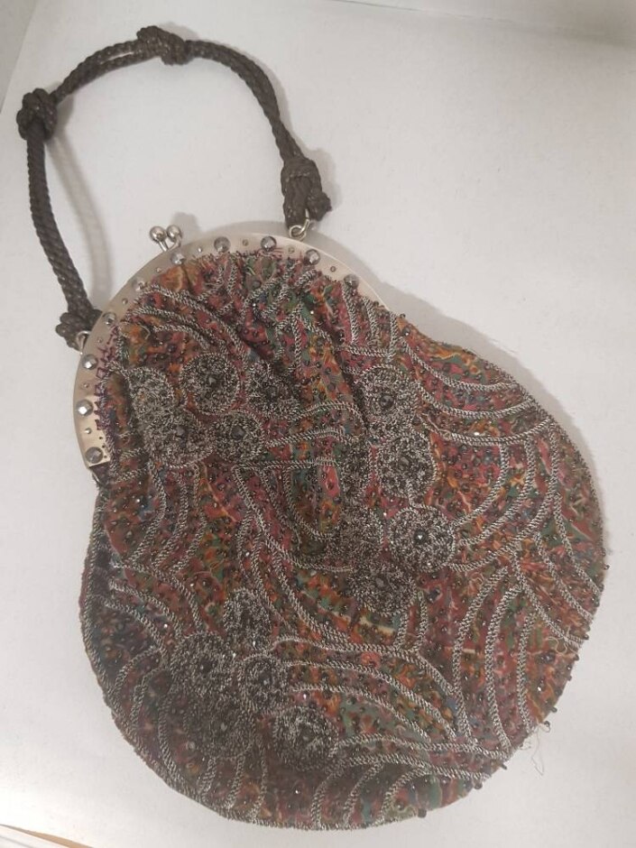 Beautiful Old Cut Steel Beadwork Bag Possibly Victorian With Knotted Rope Strap