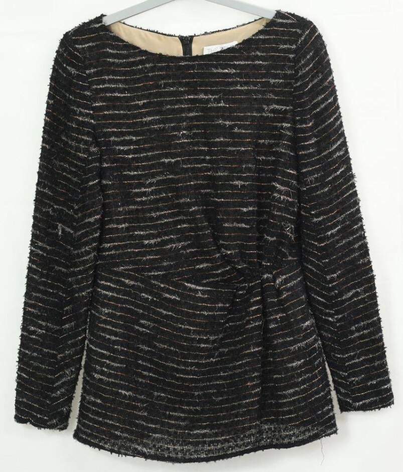 The Fold Tasselly Textured Tunic Top Black Size: M