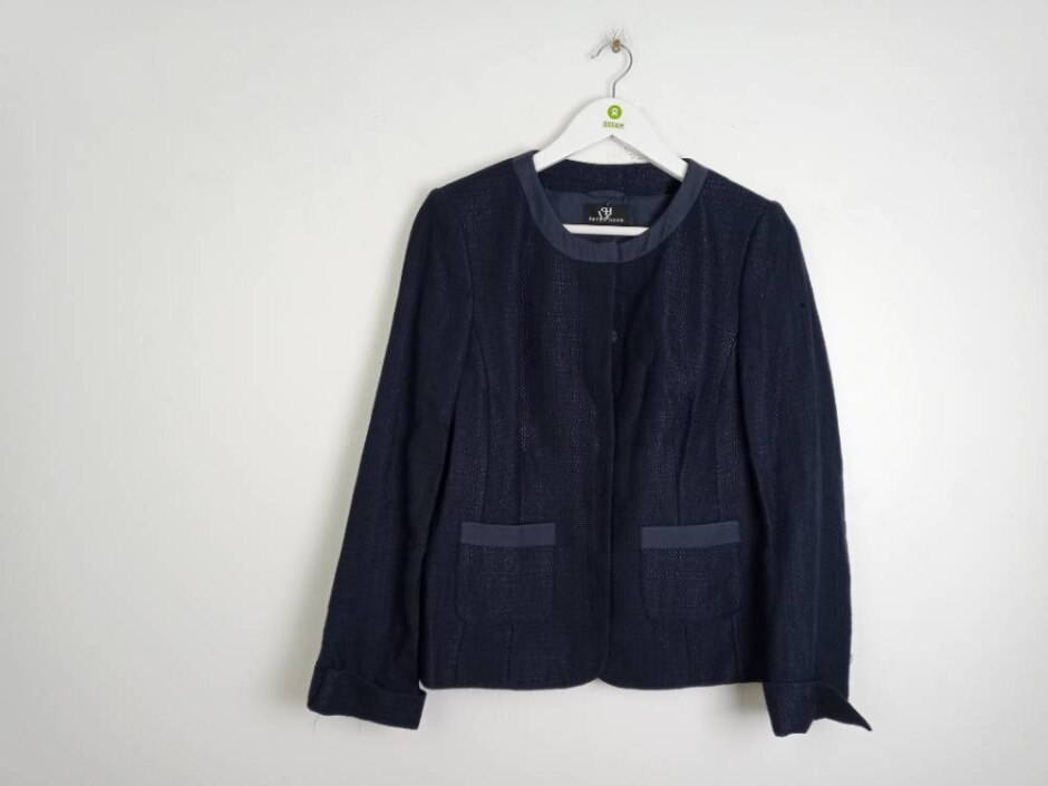 Peter Hahn Women's Textured Button Through Overcoat Navy Size: 12