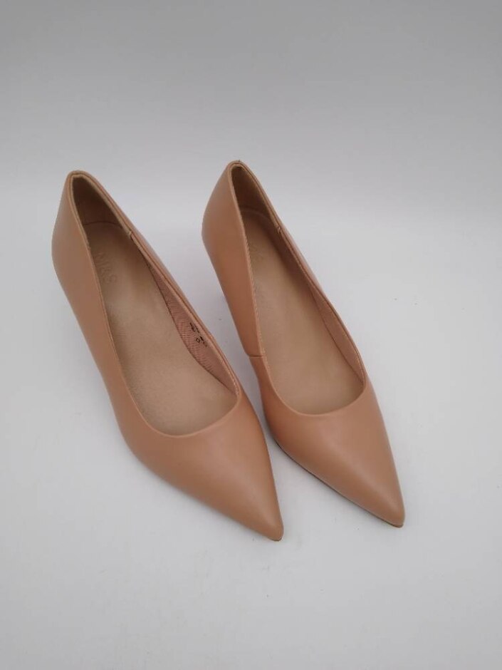 M&s Women's Faux Leather Pointed Toe Heeled Court Shoes In Beige Size 3