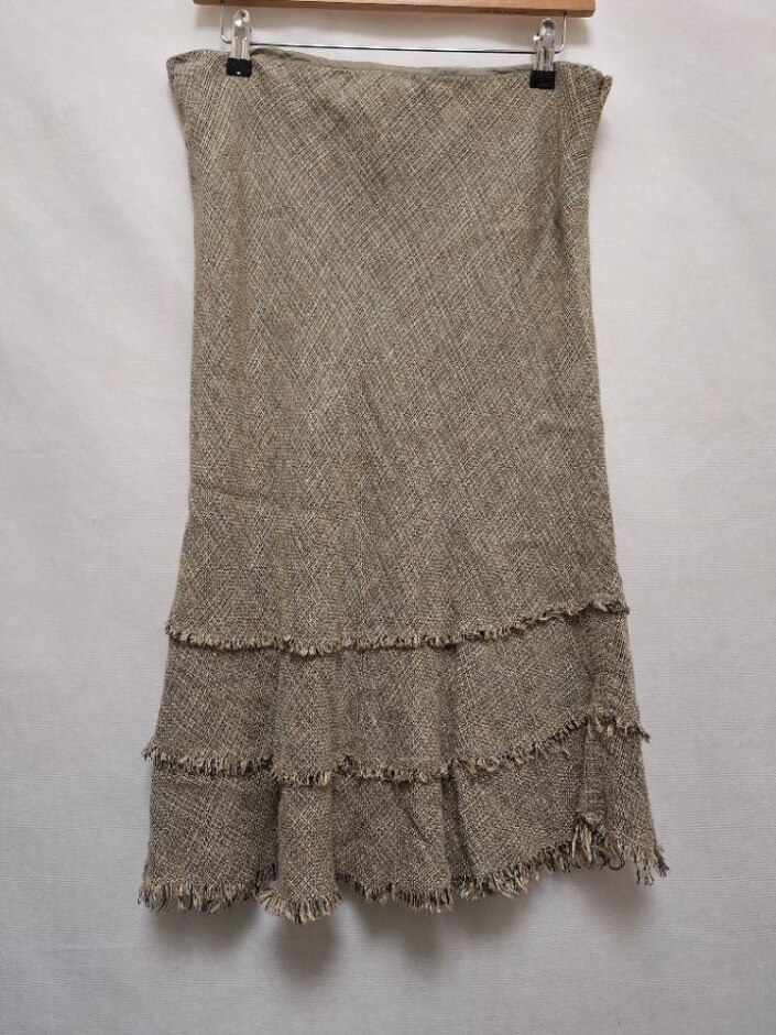 Kew Below-the-knee Linen Skirt In Woven Brown Size: 14