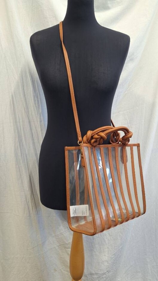 &otherstories Shopper Tote Handbag Shoulder Strap Brown Trim Transparent Preloved H25cm W26cm D11cm