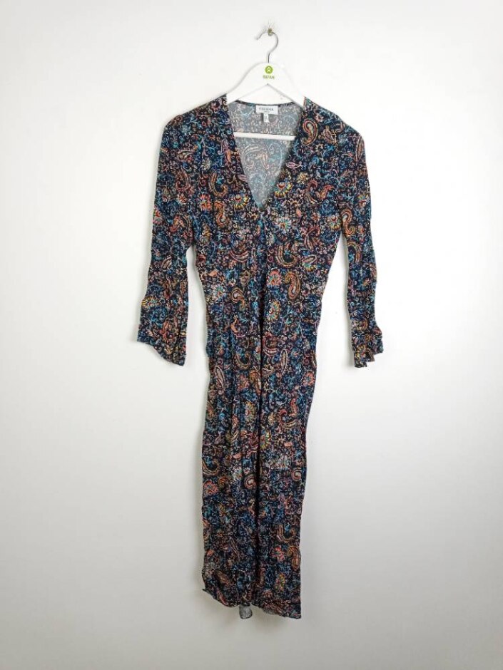 Fresha London Long Sleeve V-neck Dress Multicoloured Size: S